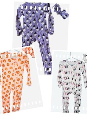 Spearmintlove Holiday Footie Pajama Set with Headbands